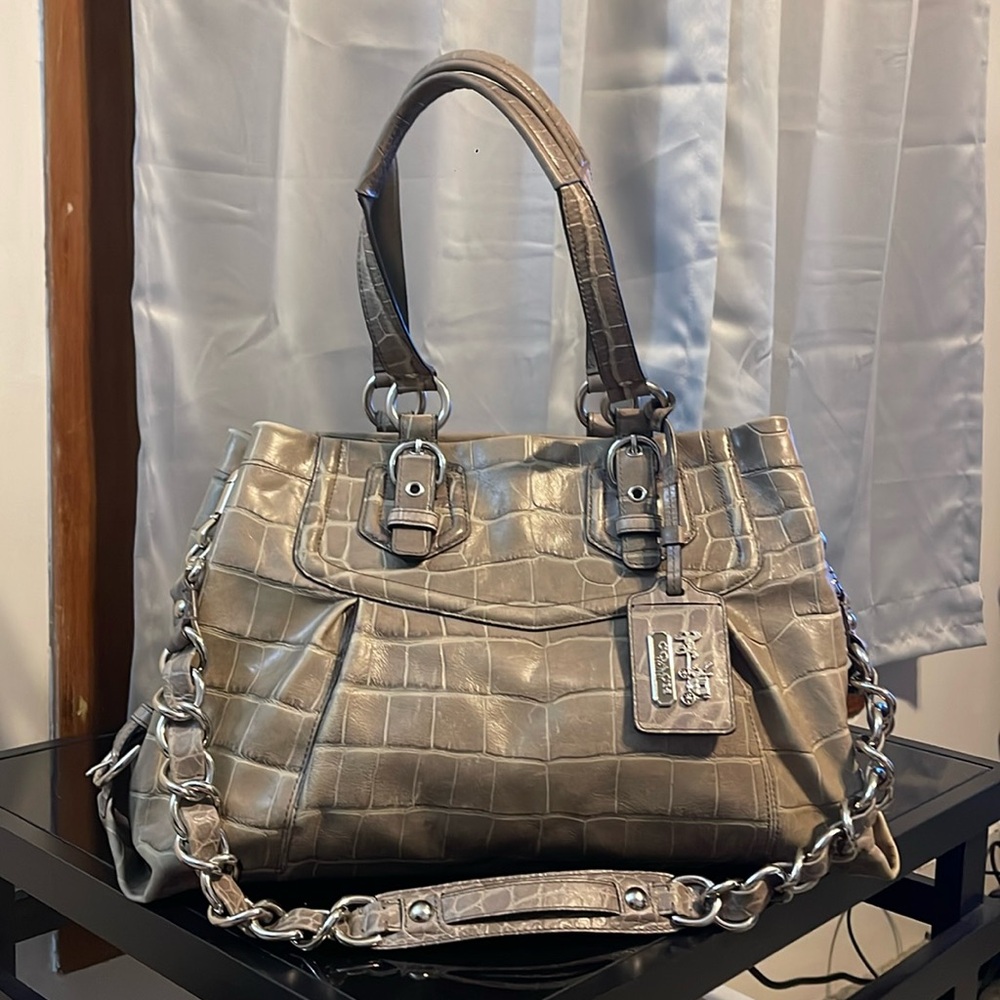 Coach Madison Grey Leather Embossed Carryall Crocodile Print Bag Purse